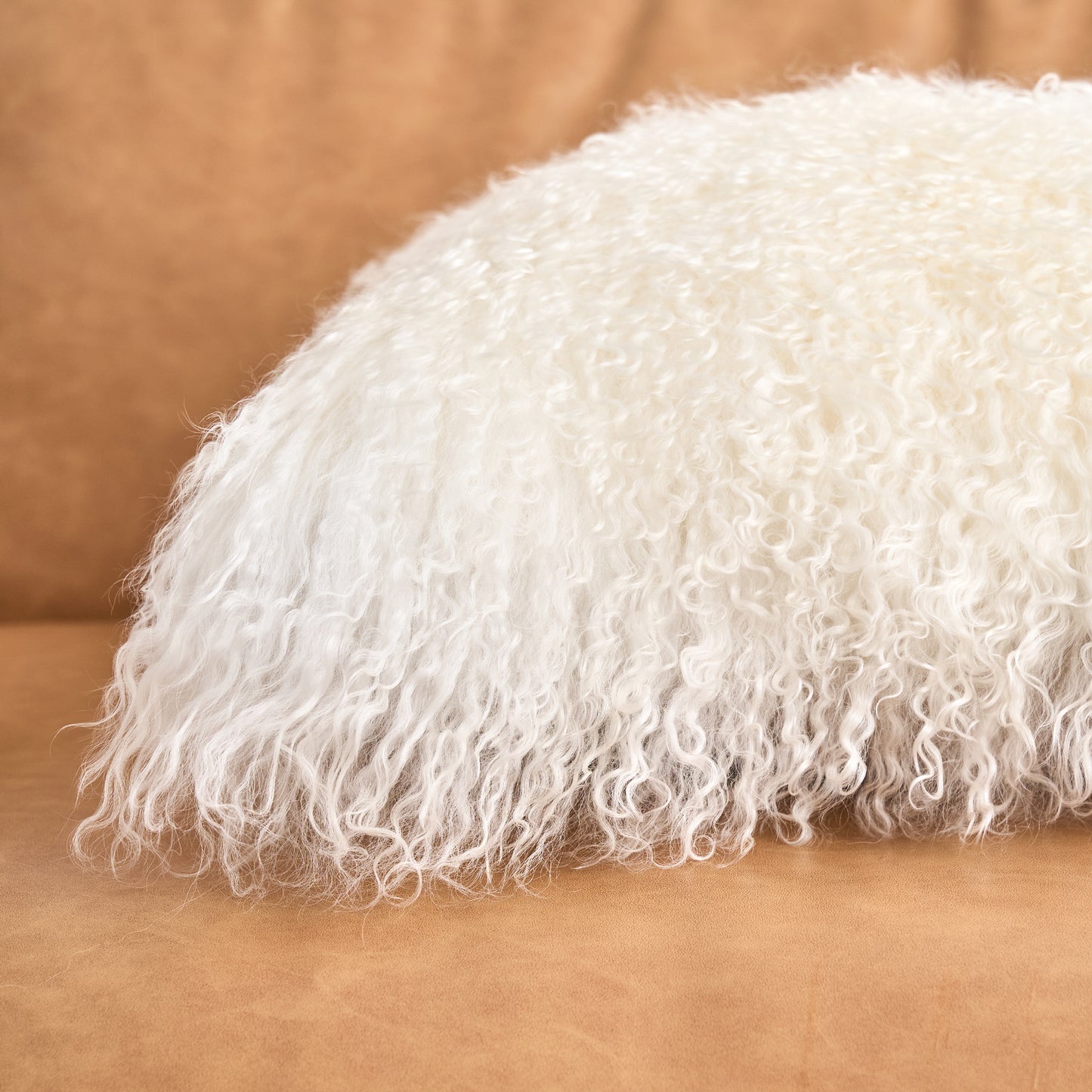Natural White Mongolian Lamb Fur Pillow | Soft Curly Luxury Accent Pillow