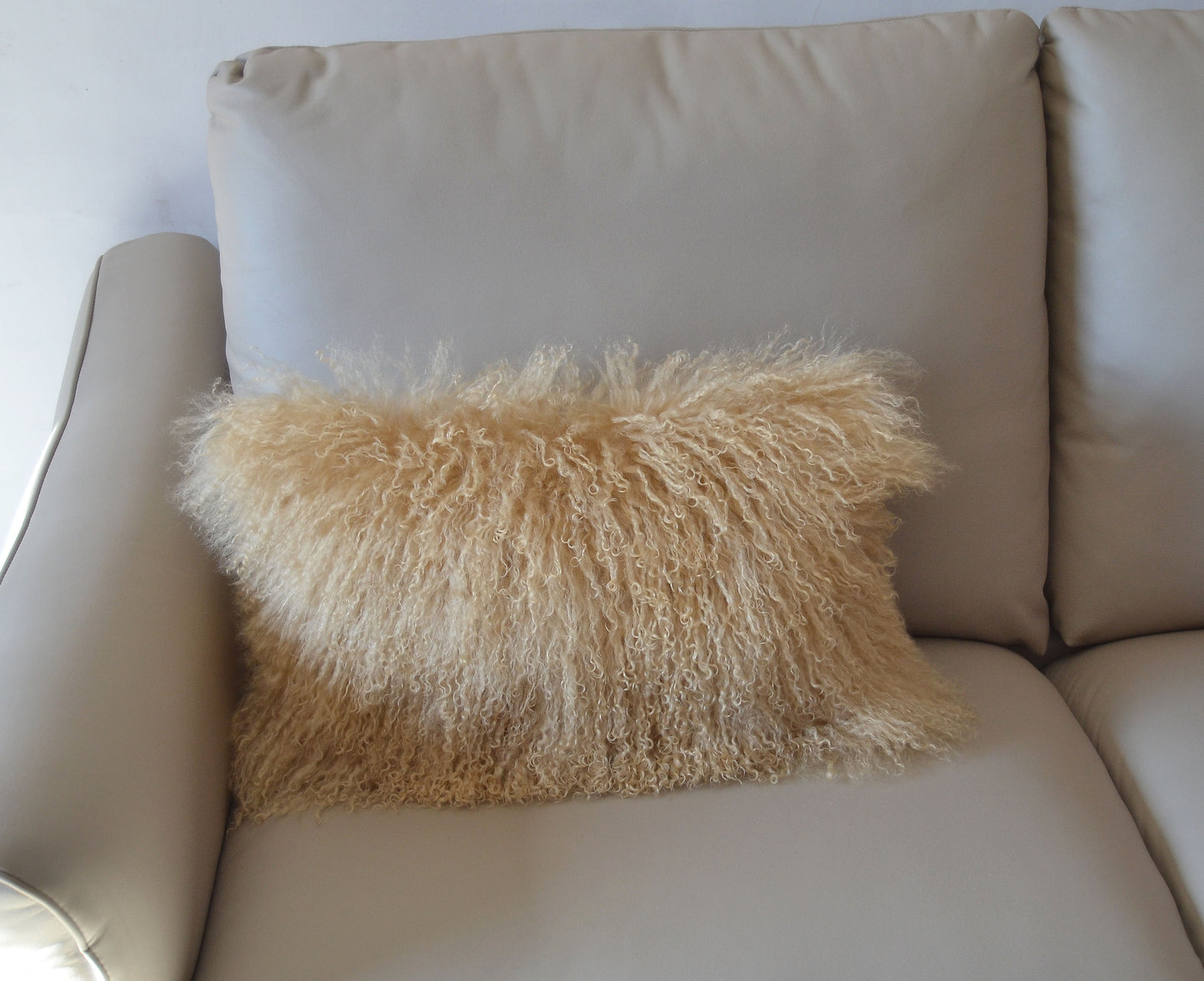 Housse de coussin en fourrure d'agneau tibétaine/mongole noire
