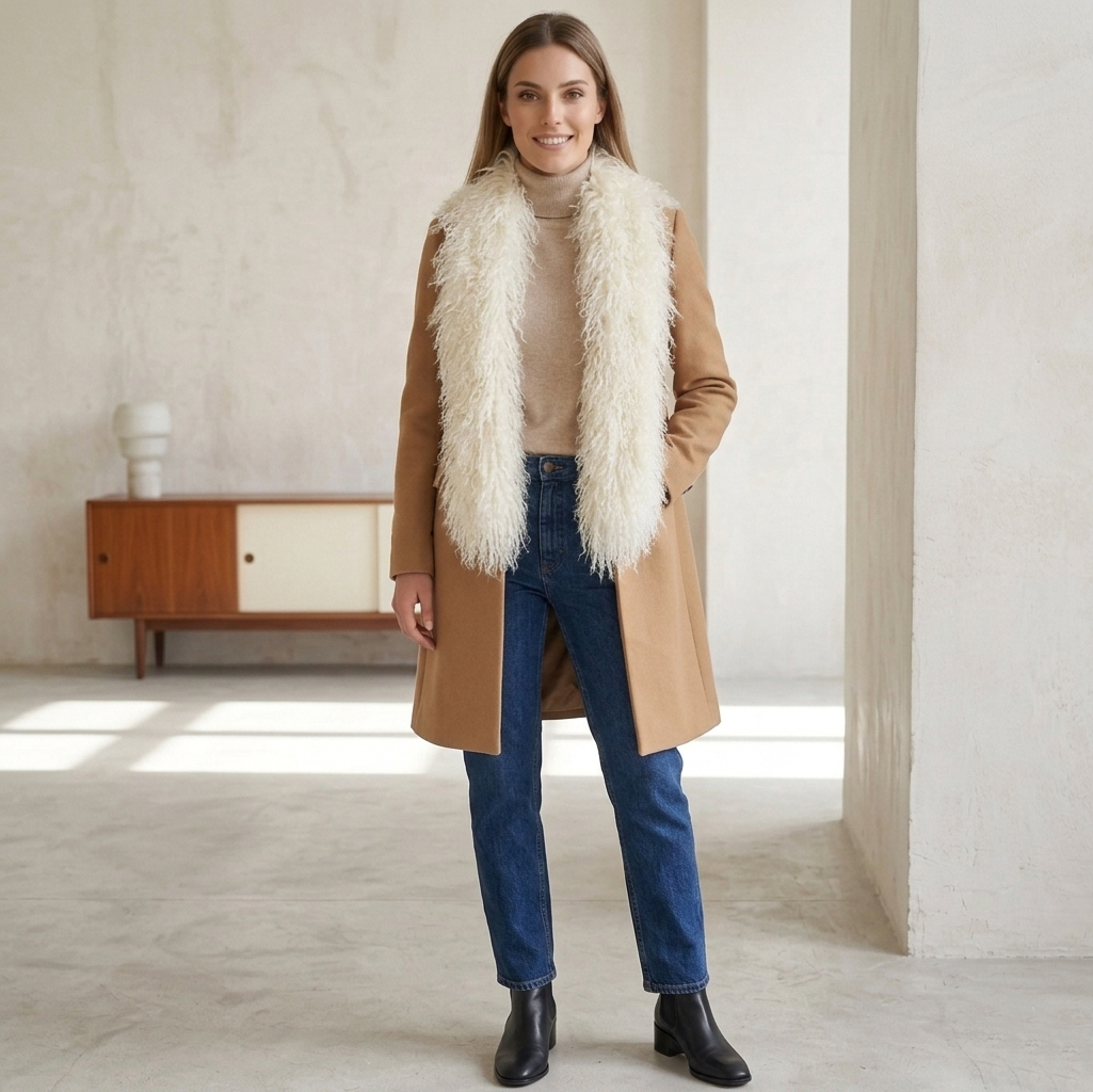Genuine Mongolian lamb fur scarf, fluffy and warm, elegant winter fashion