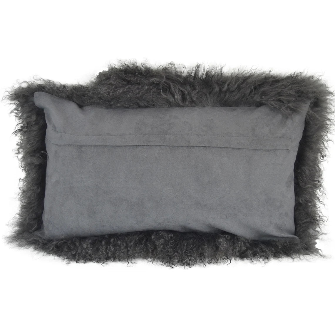 Housse de coussin en fourrure d'agneau tibétaine/mongole charbon de bois