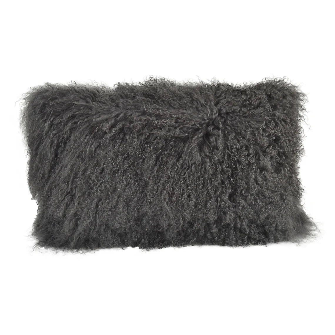 Housse de coussin en fourrure d'agneau tibétaine/mongole charbon de bois