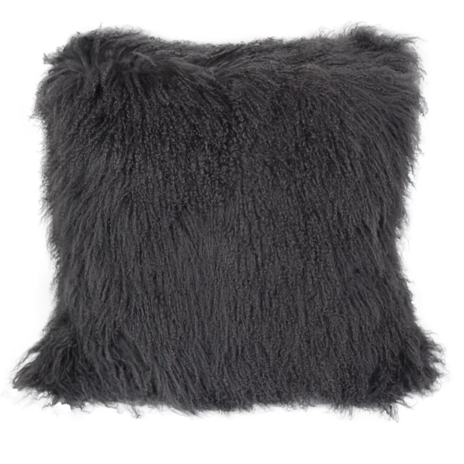 Housse de coussin en fourrure d'agneau tibétaine/mongole charbon de bois