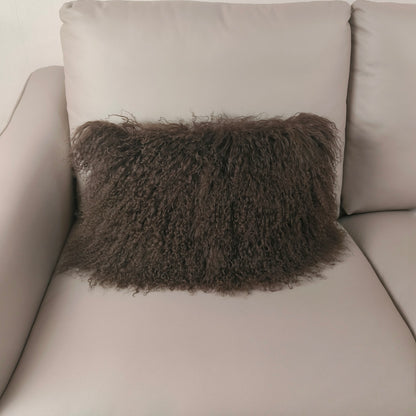 Housse de coussin en fourrure d'agneau tibétaine/mongole noire 