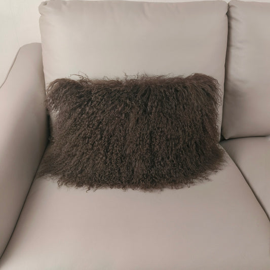 Tibetan/Mongolian Lamb Fur Pillow Cover Brown