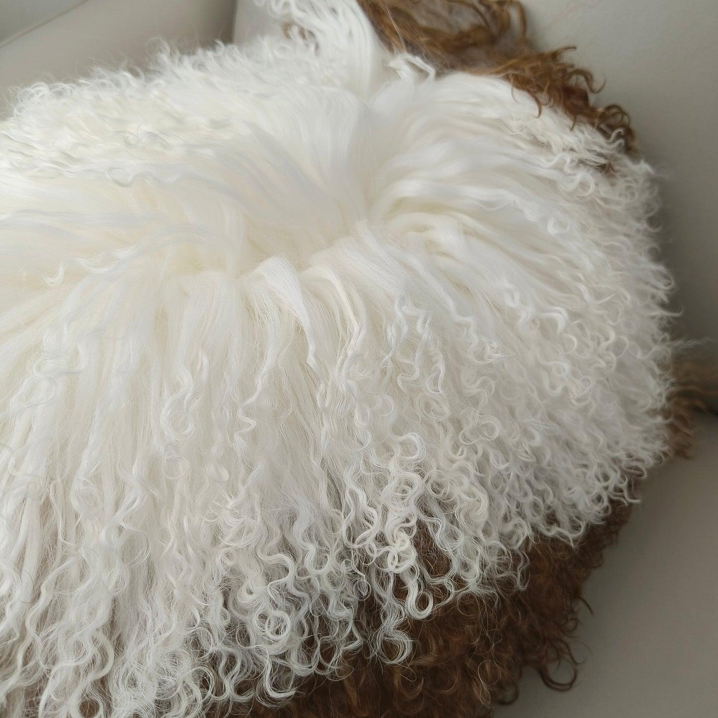 Natural Spotted Genuine Mongolian Lamb Fur Pillow – 20x20"
