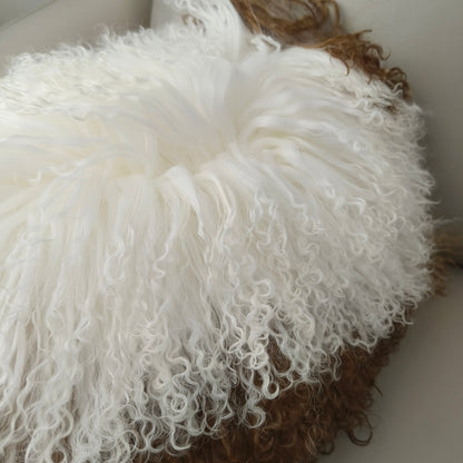 Natural Spotted Genuine Mongolian Lamb Fur Pillow – 20x20"