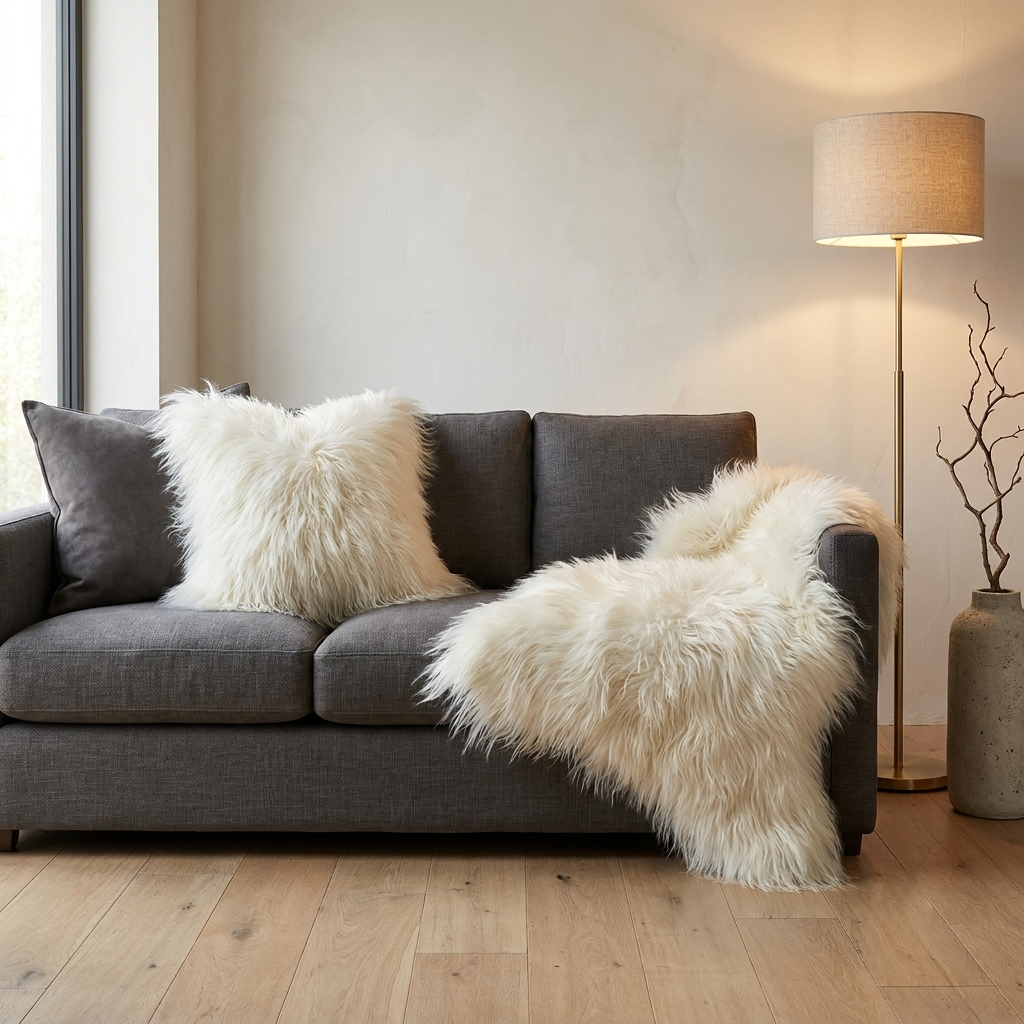 Genuine Goat Fur Pelt – Natural Sheepskin Rug for Home Décor