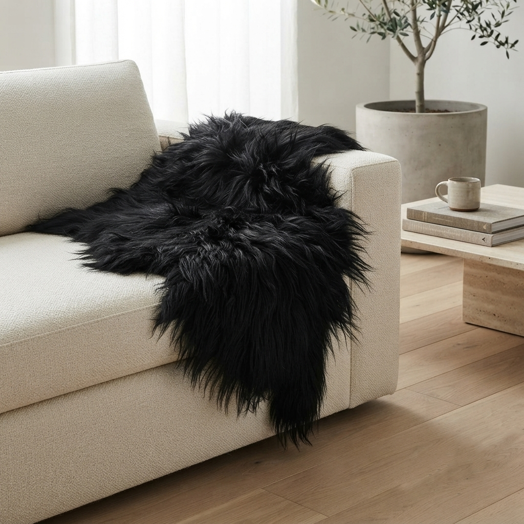 Genuine Goat Fur Pelt – Natural Sheepskin Rug for Home Décor