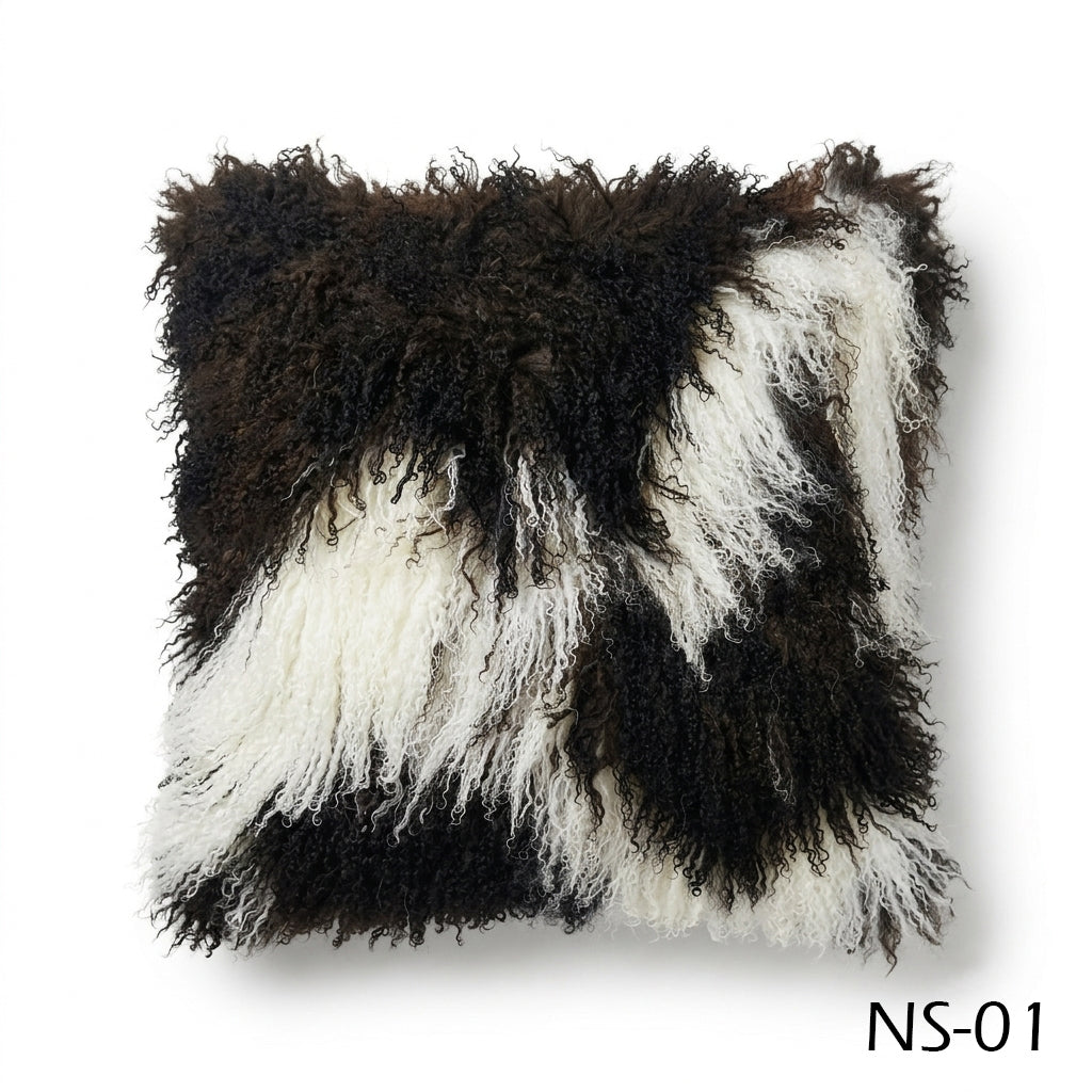 Natural Spotted Genuine Mongolian Lamb Fur Pillow – 22x22"