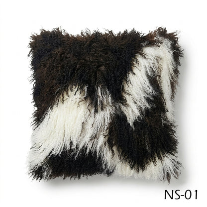 Natural Spotted Genuine Mongolian Lamb Fur Pillow – 22x22"
