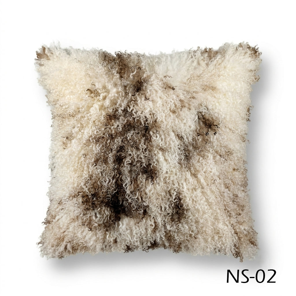 Natural Spotted Genuine Mongolian Lamb Fur Pillow – 22x22"