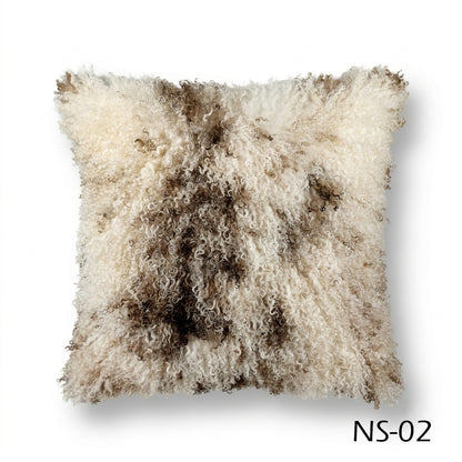 Natural Spotted Genuine Mongolian Lamb Fur Pillow – 22x22"
