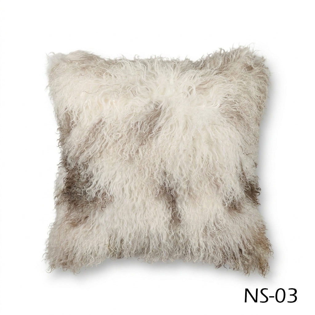 Natural Spotted Genuine Mongolian Lamb Fur Pillow – 22x22"