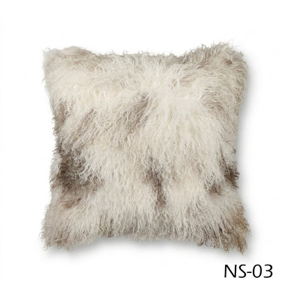 Natural Spotted Genuine Mongolian Lamb Fur Pillow – 22x22"