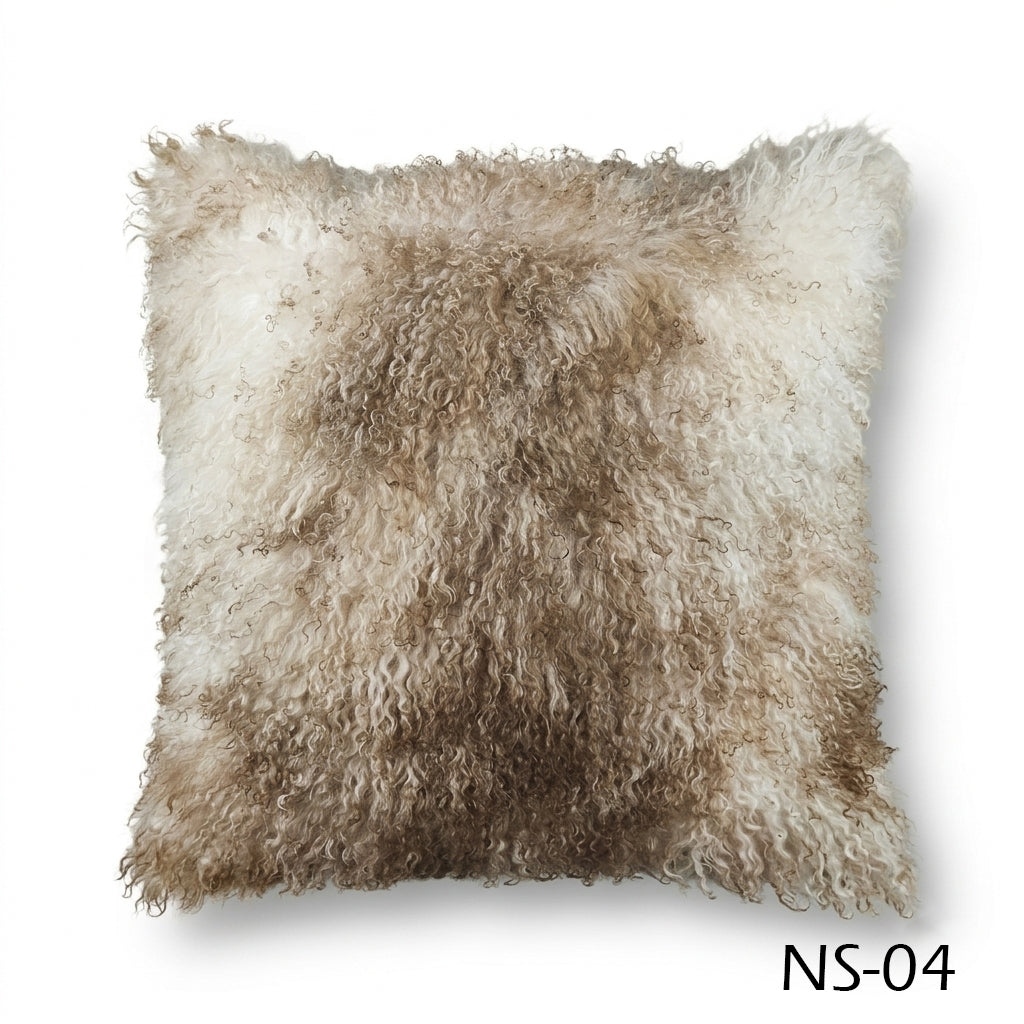 Natural Spotted Genuine Mongolian Lamb Fur Pillow – 22x22"