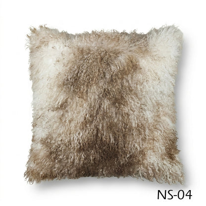Natural Spotted Genuine Mongolian Lamb Fur Pillow – 22x22"