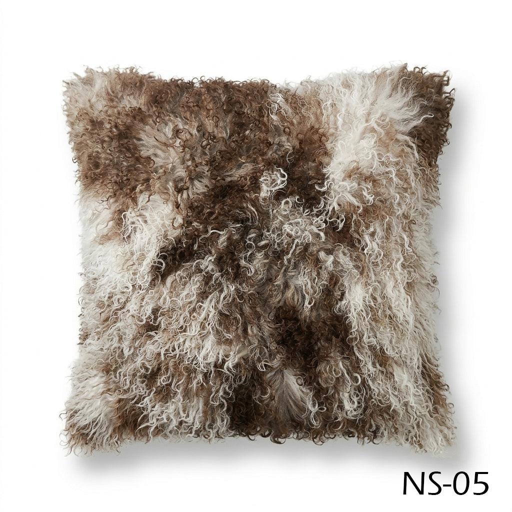 Natural Spotted Genuine Mongolian Lamb Fur Pillow – 22x22"