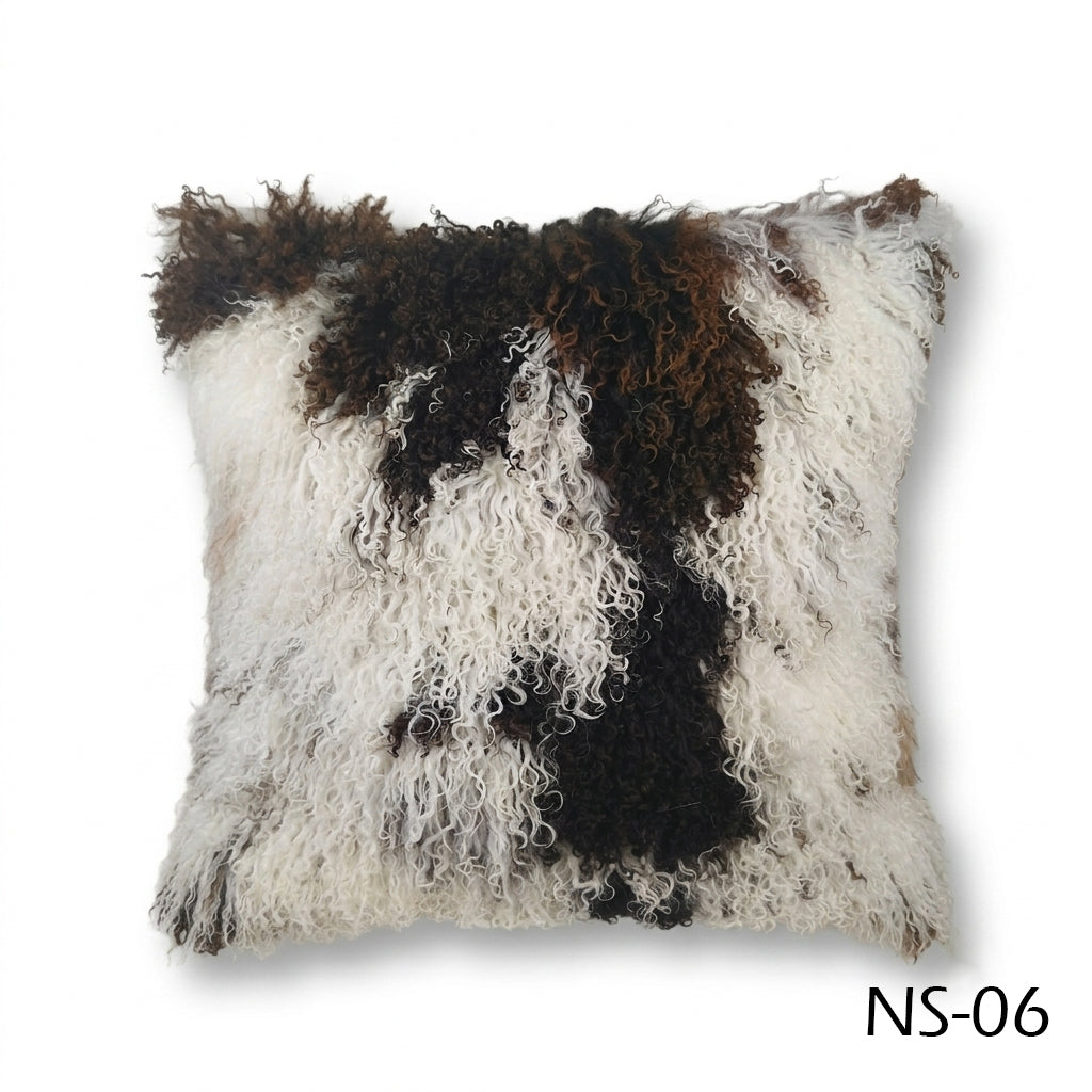 Natural Spotted Genuine Mongolian Lamb Fur Pillow – 22x22"