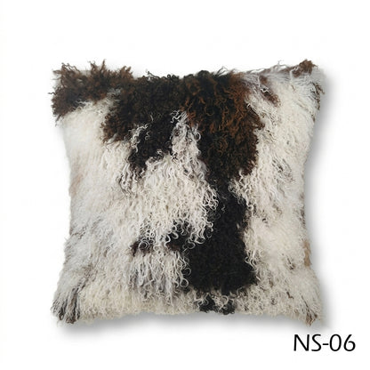 Natural Spotted Genuine Mongolian Lamb Fur Pillow – 22x22"
