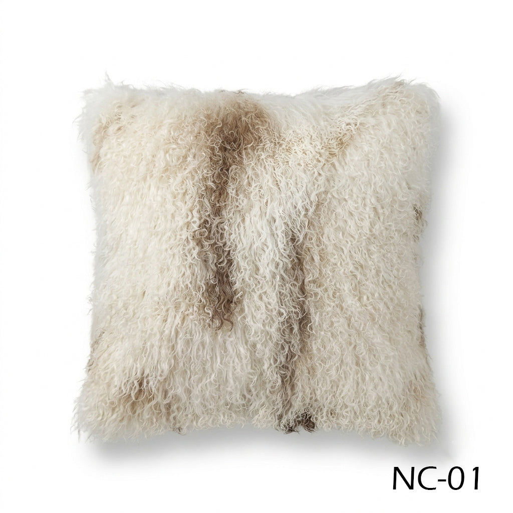 Natural Spotted Genuine Mongolian Lamb Fur Pillow – 20x20"