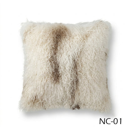 Natural Spotted Genuine Mongolian Lamb Fur Pillow – 20x20"