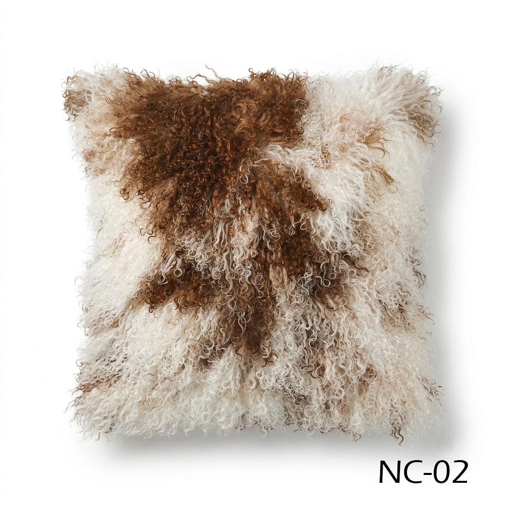 Natural Spotted Genuine Mongolian Lamb Fur Pillow – 20x20"