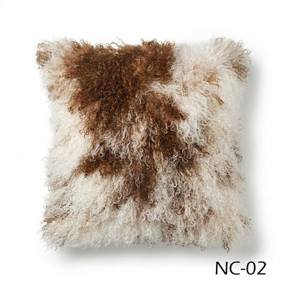 Natural Spotted Genuine Mongolian Lamb Fur Pillow – 20x20"
