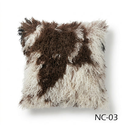 Natural Spotted Genuine Mongolian Lamb Fur Pillow – 20x20"