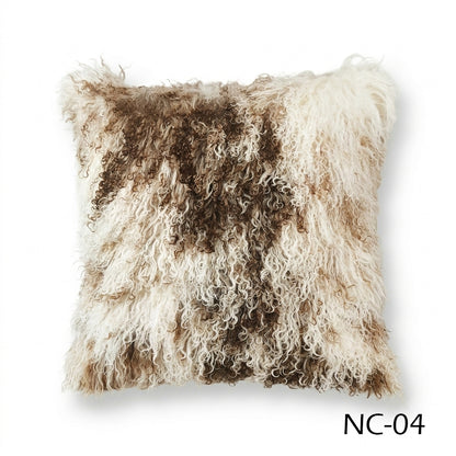 Natural Spotted Genuine Mongolian Lamb Fur Pillow – 20x20"