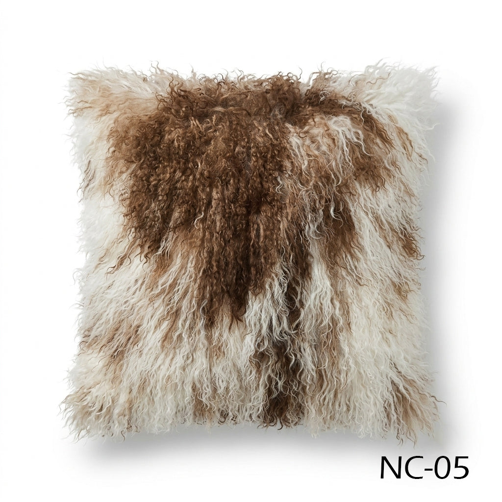 Natural Spotted Genuine Mongolian Lamb Fur Pillow – 20x20"
