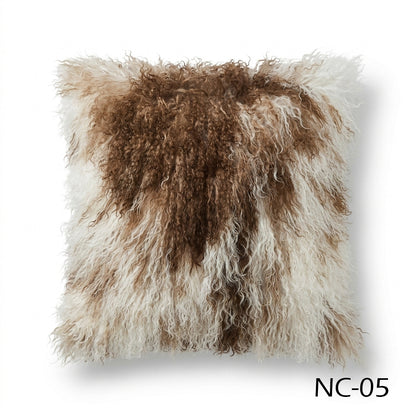Natural Spotted Genuine Mongolian Lamb Fur Pillow – 20x20"