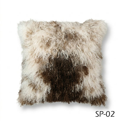 Natural Spotted Genuine Mongolian Lamb Fur Pillow – 18x18"