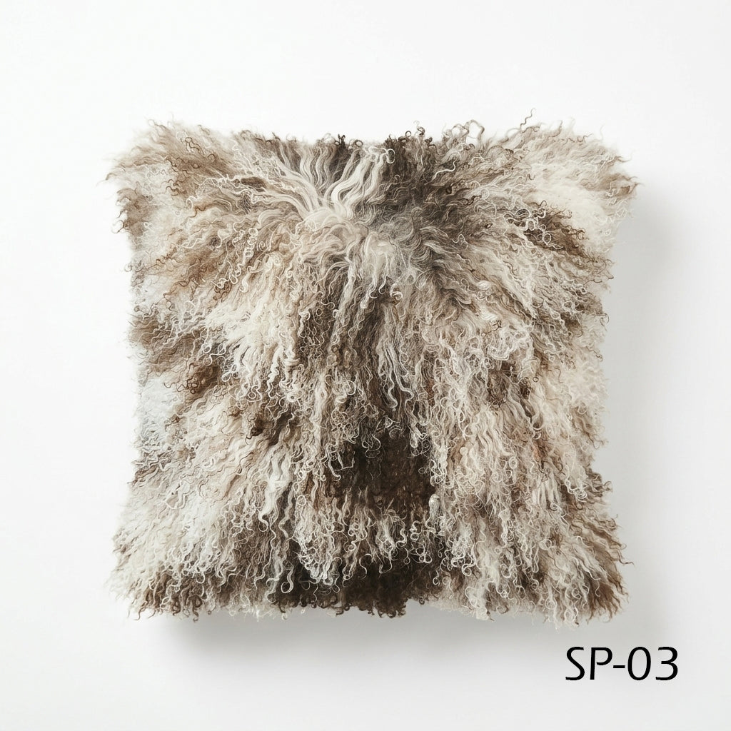 Natural Spotted Genuine Mongolian Lamb Fur Pillow – 18x18"