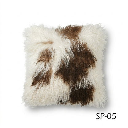 Natural Spotted Genuine Mongolian Lamb Fur Pillow – 18x18"