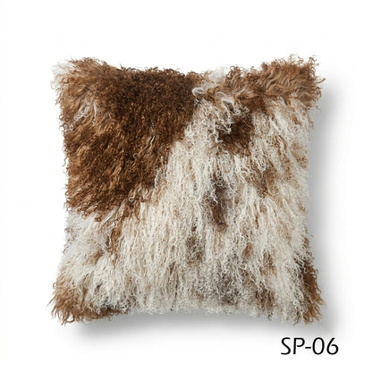 Natural Spotted Genuine Mongolian Lamb Fur Pillow – 18x18"