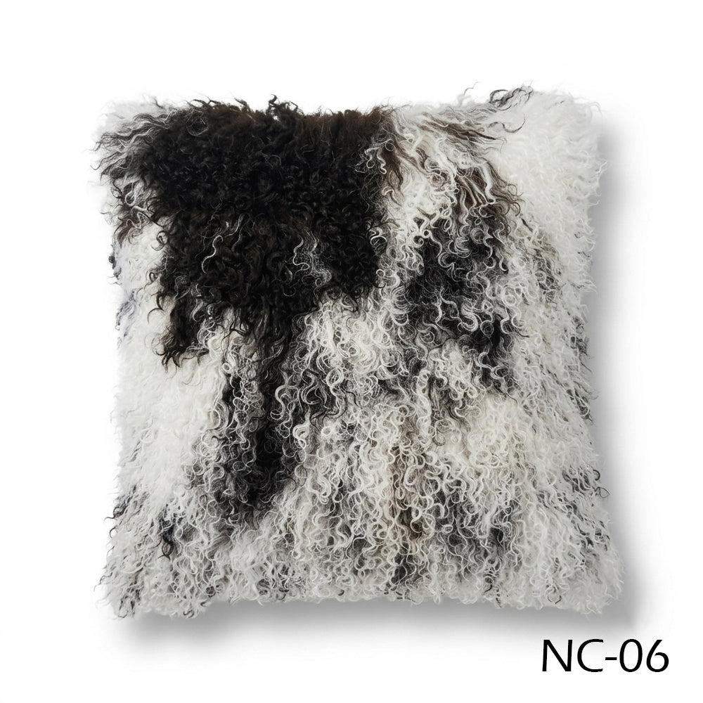 Natural Spotted Genuine Mongolian Lamb Fur Pillow – 20x20"