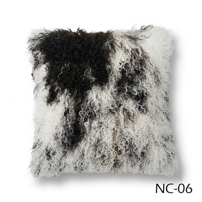 Natural Spotted Genuine Mongolian Lamb Fur Pillow – 20x20"