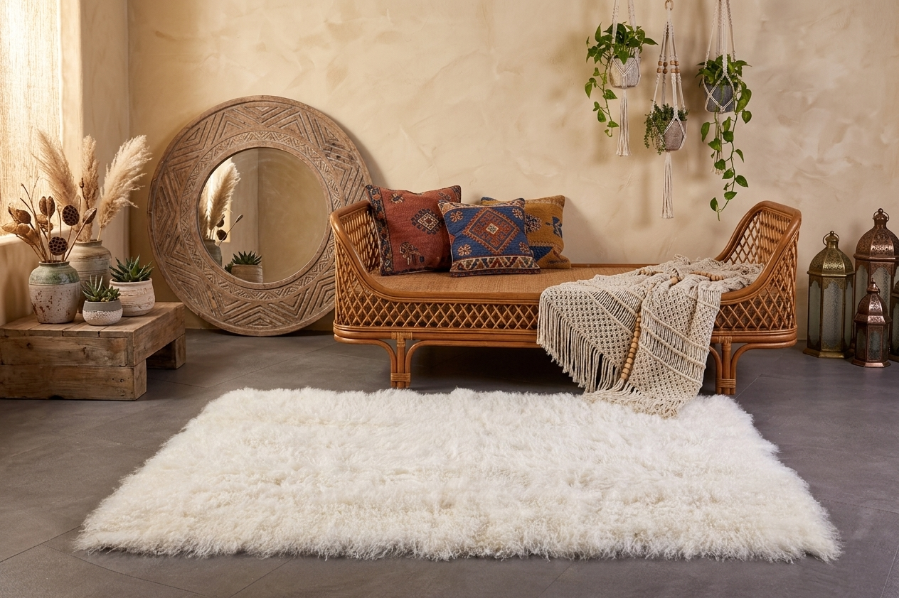 Mongolian & Tibetan Lamb Fur Rug – Multiple Colors