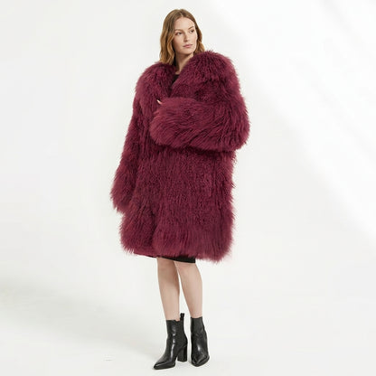 37" Long Mongolian Lamb Fur Jacket