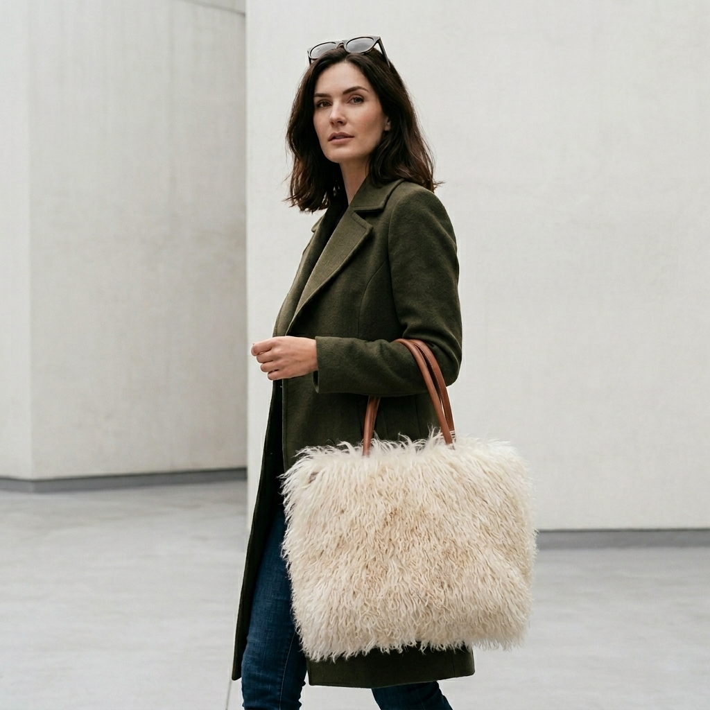 Mongolian Lamb Fur Handbag – Genuine Curly Fur Shoulder Bag, Luxury Fur Purse, Available in Many Colors
