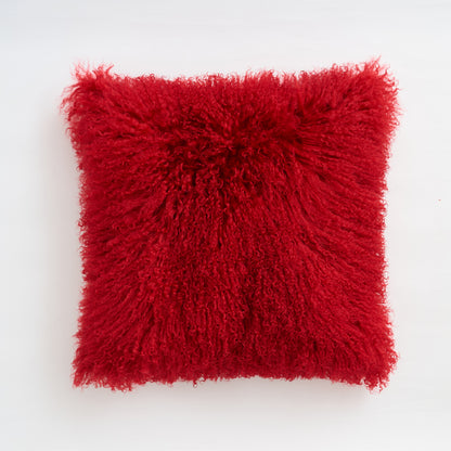 Mongolian Lamb Fur Pillow –Burgundy | Soft Luxury Throw Pillow | Multiple Sizes Available