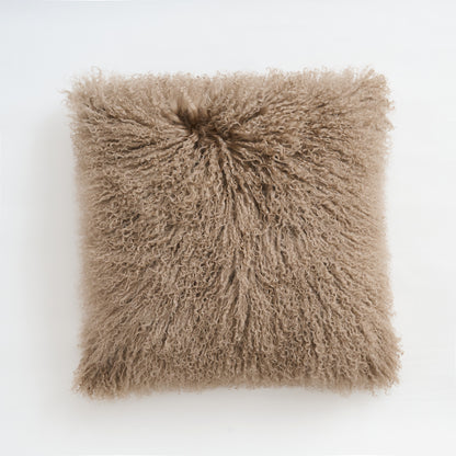 Mongolian Lamb Fur Pillow – Taupe | Soft Luxury Throw Pillow | Multiple Sizes Available
