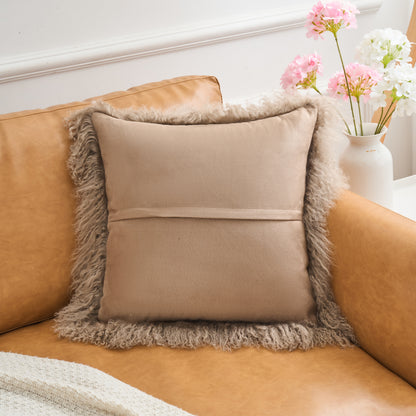 Mongolian Lamb Fur Pillow – Taupe | Soft Luxury Throw Pillow | Multiple Sizes Available