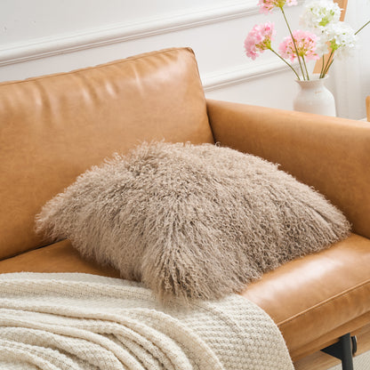 Mongolian Lamb Fur Pillow – Taupe | Soft Luxury Throw Pillow | Multiple Sizes Available