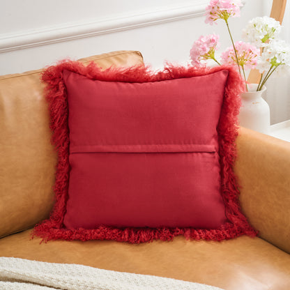 Mongolian Lamb Fur Pillow –Burgundy | Soft Luxury Throw Pillow | Multiple Sizes Available