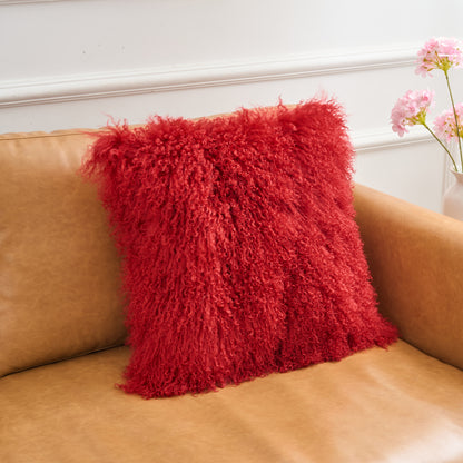 Mongolian Lamb Fur Pillow –Burgundy | Soft Luxury Throw Pillow | Multiple Sizes Available