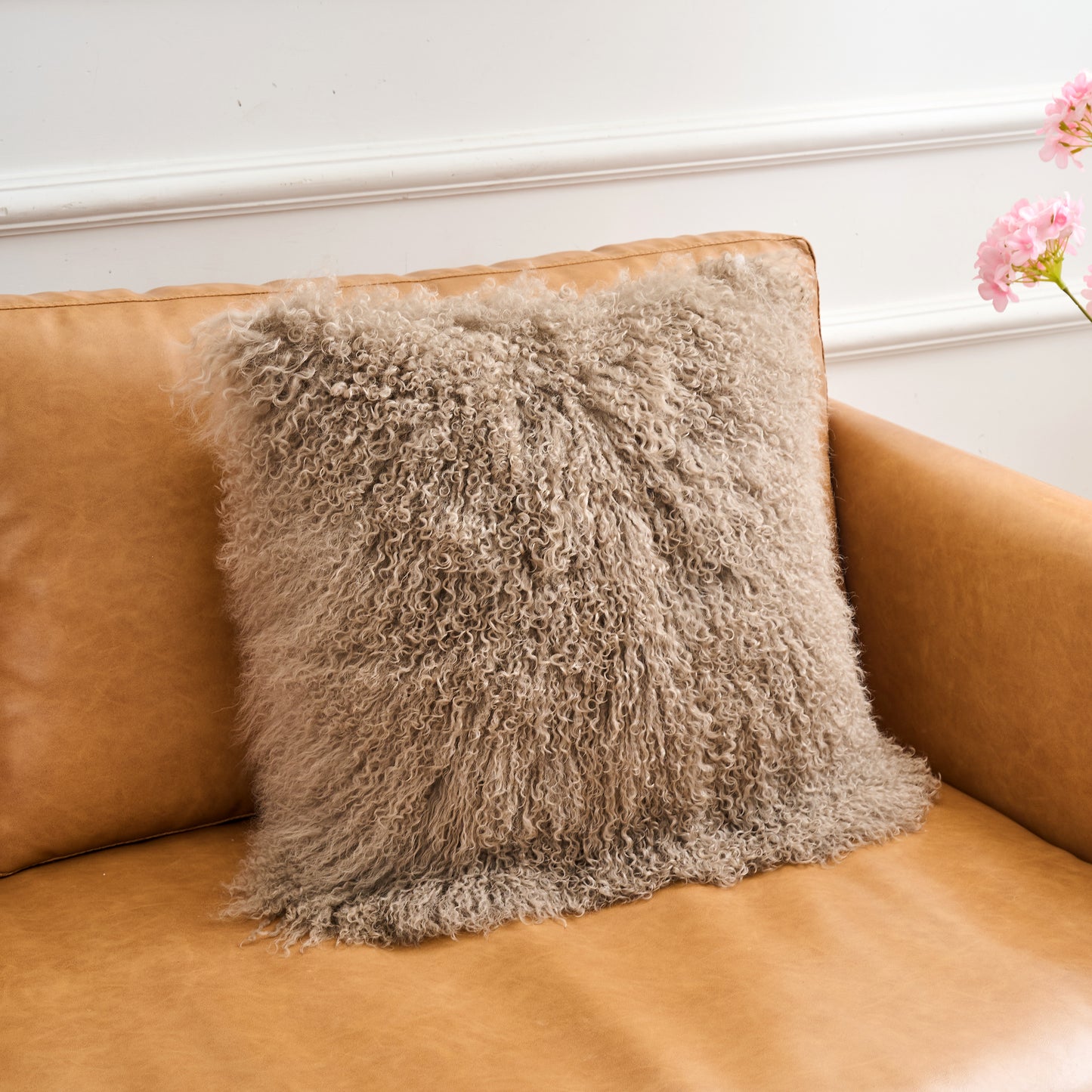 Mongolian Lamb Fur Pillow – Taupe | Soft Luxury Throw Pillow | Multiple Sizes Available