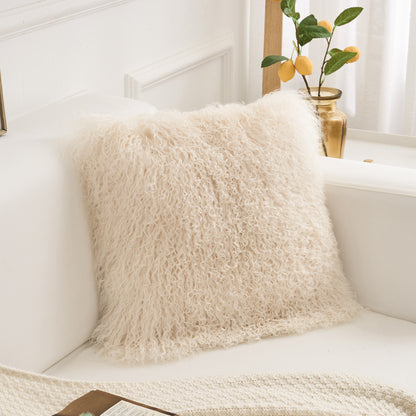 Mongolian Lamb Fur Pillow – Beige| Soft Luxury Throw Pillow | Multiple Sizes Available