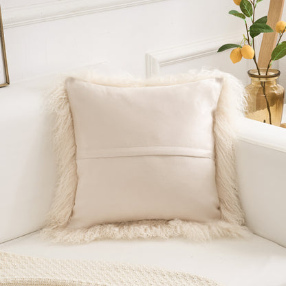 Mongolian Lamb Fur Pillow – Beige| Soft Luxury Throw Pillow | Multiple Sizes Available