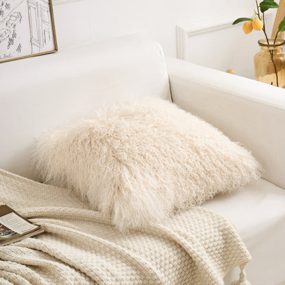 Mongolian Lamb Fur Pillow – Beige| Soft Luxury Throw Pillow | Multiple Sizes Available